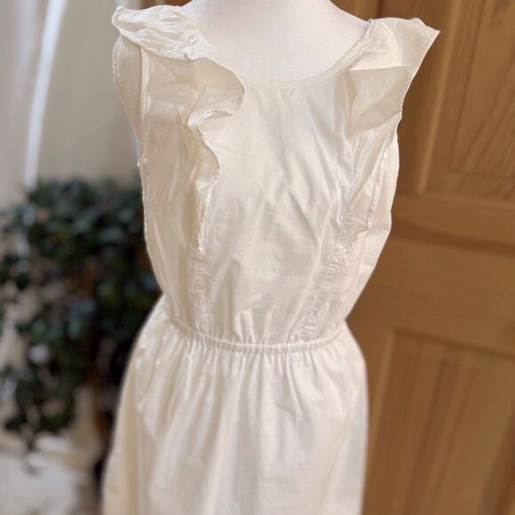 J.‎ Crew White Sleeveless Ruffle Shoulder Dress Lined Size: 4 Light Airy Breezy - Picture 10 of 12